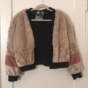 Cream and Blush Faux Fur Jacket
